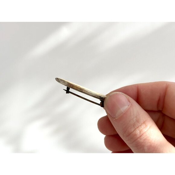 Mother of Pearl Marquise Vintage Sterling Silver Abalone Mini Victorian Brooch - Picture 9 of 9